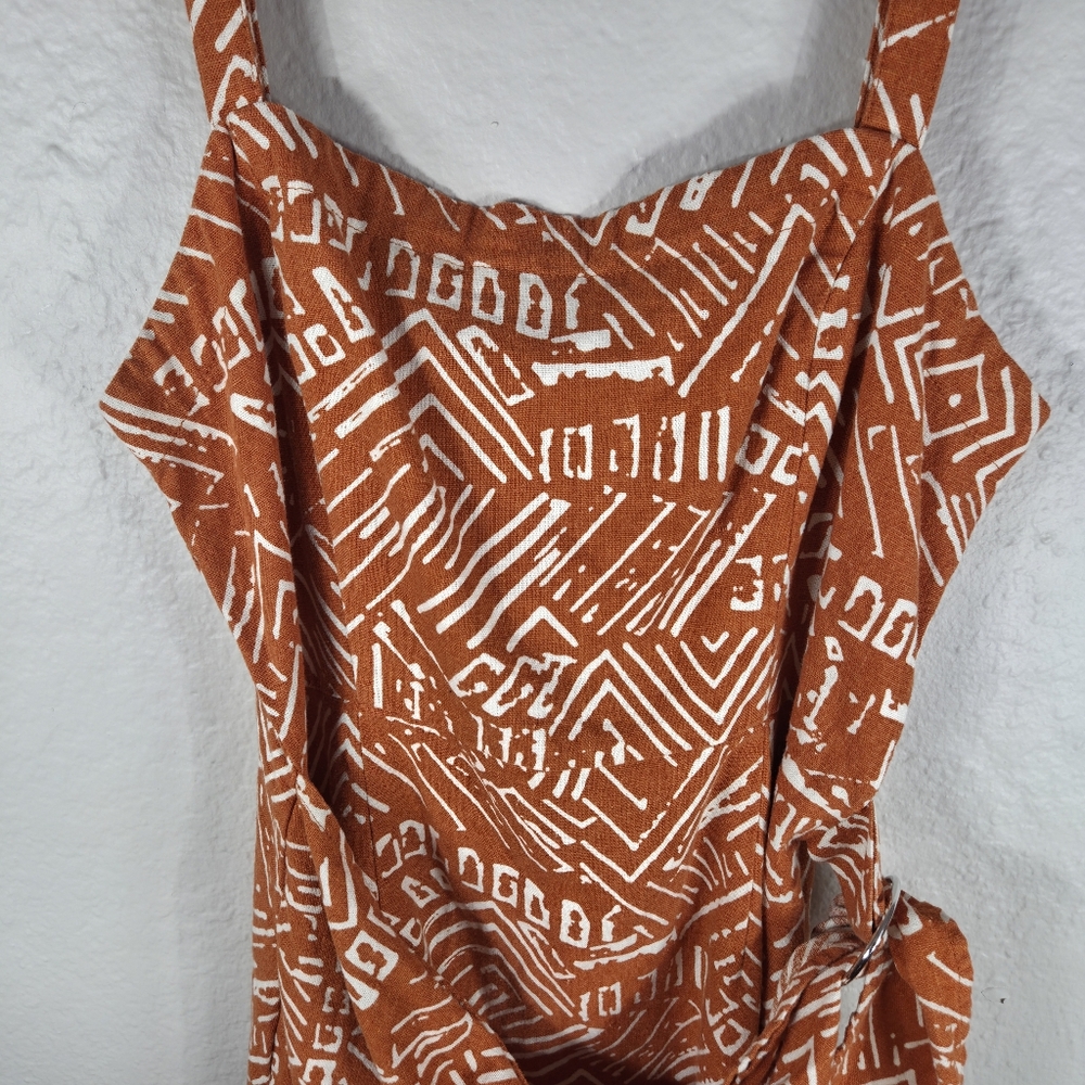 Forever 21 Women’s Linen Size S Mini Dress Sleeveless Wrap Front Dusty Orage - Picture 8 of 16